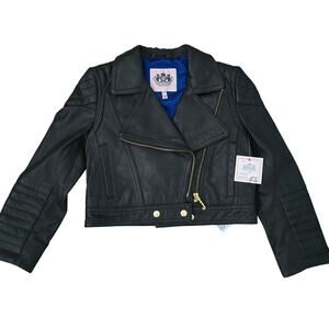Juicy Couture Lamb Leather Motorcycle Jacket Girls 4/5 Black Biker Y2K Winter